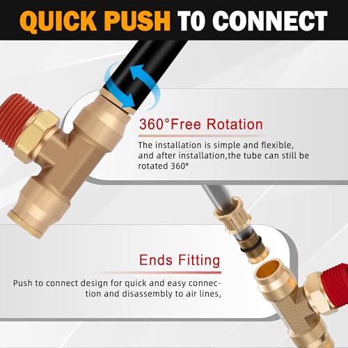 3/8" DOT Air Brake Fittings Tee, 3PCS Brass Push to Connect Fittings 3/8" Tube OD × 3/8" NPT × 3/8" Tube OD Tee Union to Male Pipe Swivel for Truck Trailers Air Brake System - size: 3/8" OD & 3/8" NPT, style: NPT Tee