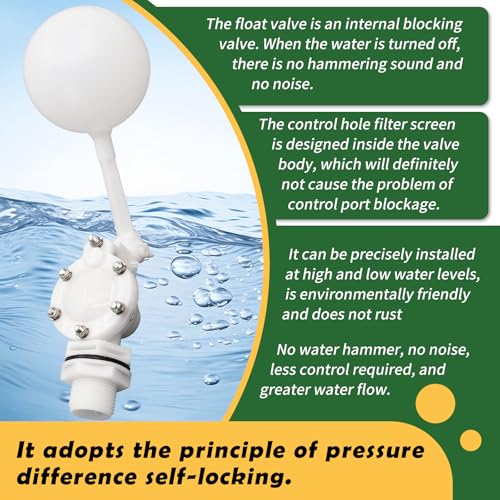 1" Detachable Floating Float Valve,White Plastic Large Water Discharge Water Float Valve with Adjustable Arm for Water Level Control for Water Tank Pond, Livestock Waterer (1") - size: 1 Inch