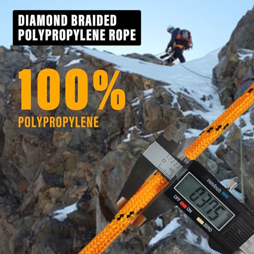 Diamond Braided Polypropylene Rope Nylon Rope Mix Thick Heavy Duty Ropes 3/8'' 100ft High Strength Perfect for Clothesrope Camping Hiking and Other Outdoor Activities Orange - size: 3/8'' 100ft Orange