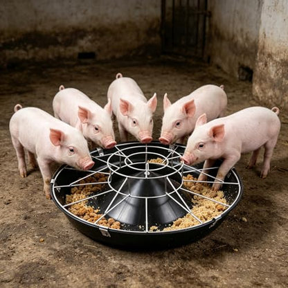 Anti-Waste Round Plastic Pig Feeder, Multi-Compartment Livestock Water Trough, Homestead Feed Trough for Piglet, Duck, Chicken, Rabbit(Double Rack,52cm/20.5"(8 Slots)) - color: Double Rack, size: 52cm/20.5"(8 Slots)