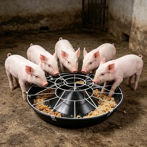 Anti-Waste Round Plastic Pig Feeder, Multi-Compartment Livestock Water Trough, Homestead Feed Trough for Piglet, Duck, Chicken, Rabbit(Double Rack,52cm/20.5"(8 Slots)) - color: Double Rack, size: 52cm/20.5"(8 Slots)