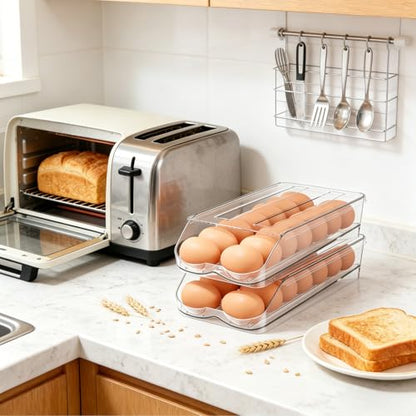 Egg Holder for Fridge,Automatic Rolling Egg Container for Refrigerator,2 Pack Clear Stackable 28-Count Egg Organizer with Lid, Fridge Organizers and Storage - size: Pack of 2