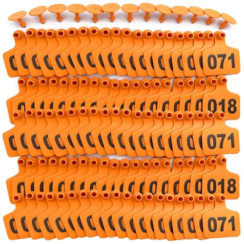 Sheep Ear Tags, Red Ear Tag for Sheep, Number 001-100 Tags for Cattle Cows Pigs Hog Goats Sheep Calf, Animal Identification and Farm Management (red, 100 pcs)