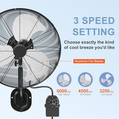MEPTY 18" Wall Mount Fan, Heavy Duty Industrial Wall Fan, High Velocity Oscillating Fans with 3 Speeds for Patio, Shop, Greenhouse, Garage, Commercial, Household use - size: 18inch