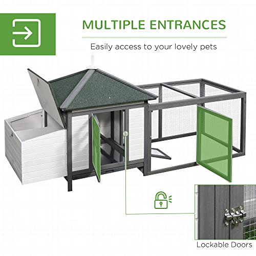 PawHut 77" Wooden Chicken Coop with Nesting Box, Cute Outdoor Hen House with Removable Tray, Ramp Run, for Garden Backyard, Gray - color: Gray
