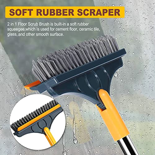 2 in 1 Cleaning Scrub Brush Grout Brush Scrapee 3 Poles 47.6'' Floor Scrub Brush with Long Handle V-Shape Stiff Bristle Brush Scrubber with Squeegee 120°Rotate Shower Scruber for Bathroom Glass - color: 3poles Green