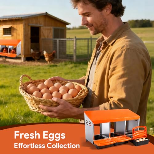 Chicken Nesting Boxes with 3 Cozy and Roll-Away Design - Chicken coop Nesting Boxes,Private Laying Spot & Enables Effortless Egg Collection (Orange)