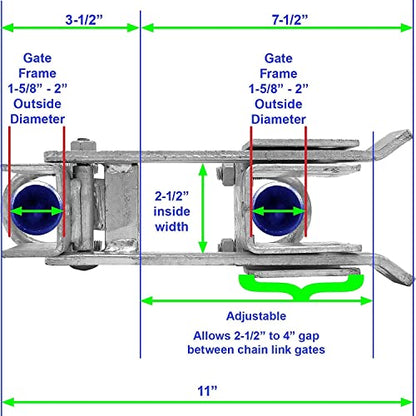 Jake Sales Chain Link Commercial Strong Arm Double Gate Latch - Latches Two Gates Together Without The Need of a Drop Rod - Chain Link Double Gate Latch for 1-5/8inches Thru 2inches Gate Frames - size: Commercial - Each