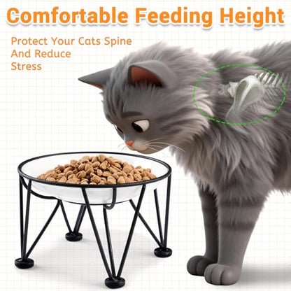 Elevated Ceramic Cat Bowls – Whisker-Friendly & Anti-Vomiting, Non-Slip Raised Cat Food Dishes – Stylish, Safe & Hygienic Feeding Set (2-Pack) - color: fishbone+cat paw, size: anti-slip raised dish,2 pack