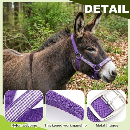2 Set Miniature Donkey Halter with Lead Ropes, Cute and Stylish Adjustable Nylon Head Collar Set for Miniature Donkeys (Purple,Pink) - color: Purple,Pink