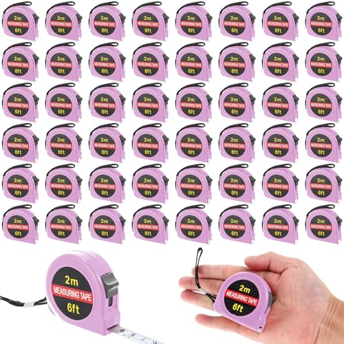 Copkim 50 Pcs 6 FT Mini Tape Measure Retractable Bulk Small Measuring Tape Pocket Size Measurement Tool for Operation Christmas Items Party Favor Gifts Stuffers for Men(Pink) - color: Pink
