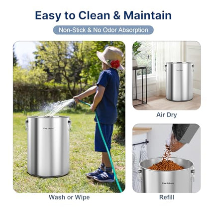 Paw Libero 2PK 25 Lbs Stainless Steel Dog Food Storage Container with Airtight Lid & Ceramic Bone Handle, Large Metal Dog Food Bin for Dogs & Cats, Keep Fresh, Easy to Clean - size: 25 lbs - 2pk