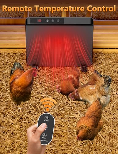 Chicken Coop Heater with Adjustable Temperature Remote Control, 200 Watts Radiant Heat Flat Panel Heaters for Winter Heating，Energy Efficient Warmer for Chick Poultry Animals, Black