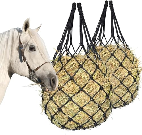 Hay Net for Horses,Slow Feed Hay Bag for Horses Goat Sheep,Hanging Hay Feeder Bag for Horses Stable Stall Paddock Rest Toy - color: Black