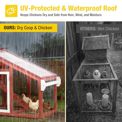 Aivituvin Mobile Chicken Coop with Wheels for 2-4 Chickens, Backyard Expandable Chicken House Duck Cage with Run, 2 Nesting Boxes, Easy Clean Pull-Out Tray, Leak-Resistant Asphalt Roof, 72.3"(Red) - color: Red, size: 72.3"L x 26.0"W x 39.4"H