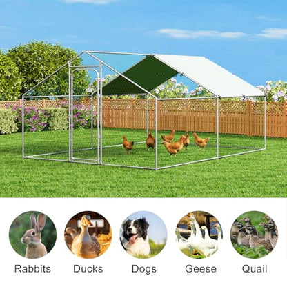 Large Metal Chicken Coop Pen Walk-in Poultry Cage with Waterproof and UV-Resistant Cover, Outdoor Chicken Run for Backyard Farm Use,Spire Roof(10’ W x 13.2’ L x 6.4’ H) - size: 13x9.9Ft-Spire