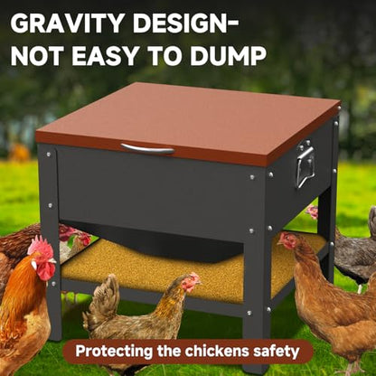 Metal Chicken Feeder with Waterproof Cover, Galvanized Steel Automatic Chicken Feeder, 80 lbs Large Capacity, No Waste Chicken Feeder with Portable Handles, Poultry Feeder for Chickens, Ducks - color: Orange