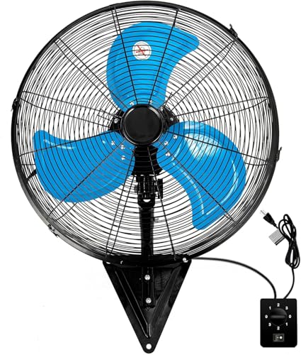 AZOUTDOOR 20" Wall Mount Fan, 7000 CFM High Velocity Industrial Wall Fan with 3-Speed Setting, 120° Oscillating Mounted Fans for Warehouse, Workshop, Garage, Patios, Commercial Use - ETL Listed, Blue - color: Blue 20"