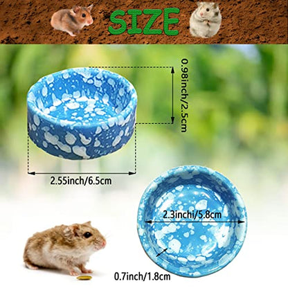 kathson 2 Pcs Hamster Food Bowl Guinea Pig Ceramic Water Bowl Small Animal Feeding Dish for Dwarf Hamster Gerbil Syrian Ferret Hedgehog Chinchilla Bunny (Blue)… - color: Blue