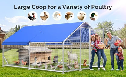 Large Metal Chicken Coop with Galvanized Hardware Cloth, Chicken Coop Run Pen for Yard with Waterproof Cover, Outdoor Large Walk-in Chicken Coops for 20 Chickens Duck Pen House Cage Run - size: 141.7"L x 106.3"W x 76.8"H