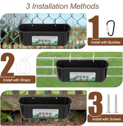 Plastic Feed Trough for Chicken/Sheep/Pig/Duck/Dog, Hanging or Screw-in Fence Feeder, Thickened Scratch-resistant Poultry Water Trough(Green) - color: Green