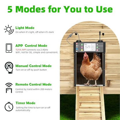 Automatic Chicken Coop Door, Solar Chicken Door with Tuya App, Door Status Detection, WiFi Reconnection,4000 mAh USB Rechargeable, Auto Chicken Door with Light Sensor, Timer,