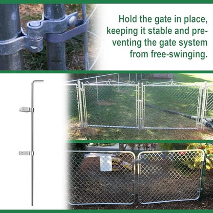 Chain Link Gate Drop Rod Kit 1-3/8" x 32" Cane Bolt for Single or Double Gate, Heavy Duty Galvanized Steel Ground Latch Fence Drop Pin with Extra 2 Gate Frame Hinges(1 Pack) - size: 1-3/8" × 32" (1 PACK)