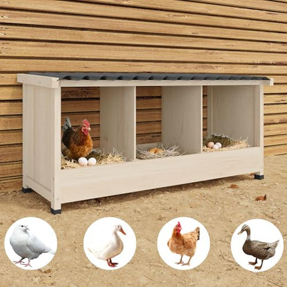 Chicken Nesting Box, 3 Holes Wooden Nesting Box, Hens-Wall Mounted or Floor Use, Chicken Coop Accessorie with PVC Roofing, Preventing Egg Falls, Easy to Assemble, Backyard and Farms - size: 37.8"L x 13.0"W x 16.9"H