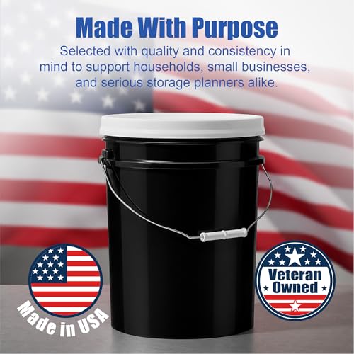 ePackageSupply 5 Gallon Bucket - Food Grade Bucket with Airtight Gamma Seal Screw-On Lid, BPA-Free, Heavy-Duty 90 Mil HDPE Plastic, Bulk Storage, Durable Container, Made in USA, Black/White, 6 Packs - color: Black/White, size: 6 Packs