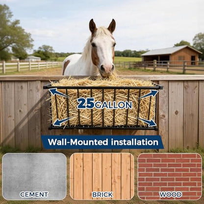 Hay Rack,37.6'' Long Wall Mounted Hay Feeder with 25 Gallon Large Capacity,Detachable Hay Holder for Horse Goats Sheep and Livestock