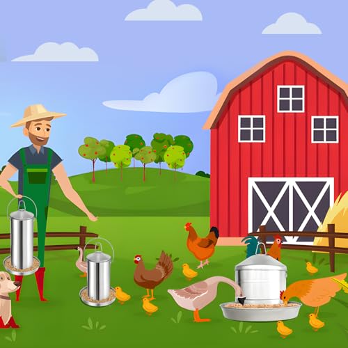 RYFT 8.8 lb Chicken Feeder, Stainless Gravity-Fed No Waste Poultry Feed, Weatherproof Construction with Handle for Chicken Coops, Duck Farms, and Goose Farms - size: 8.8lbs
