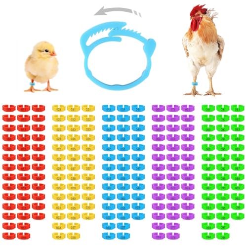 Kalekey 200PCS Chicken Leg Bands, Adjustable Poultry Leg Rings Multicolor Numbered Chicken Tags for Chickens Turkey Goose Ducks - size: 200PCS