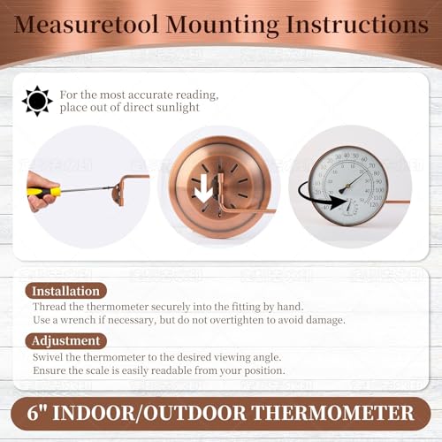 6 inch Outdoor Thermometer for Greenhouse, Garage and Patio. Weatherproof & Decorative Outside Temperature Gauge for Window, Antique Copper with Humidity (Easy-Read Brass Swivel Design)
