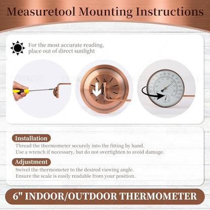 6 inch Outdoor Thermometer for Greenhouse, Garage and Patio. Weatherproof & Decorative Outside Temperature Gauge for Window, Antique Copper with Humidity (Easy-Read Brass Swivel Design)
