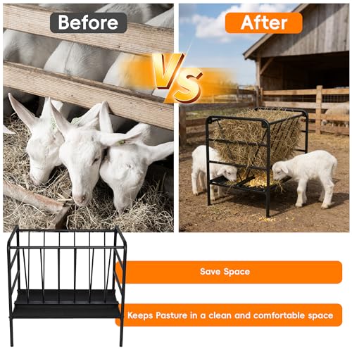 Hay Feeder, 35 Gallon Heavy-Duty Pasture Feeder, Metal Livestock Feeder for Ponies, Goats, and Sheep, Outdoor Pasture Grain and Hay Feeding Trough