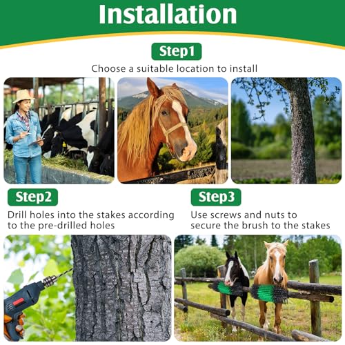 3 Pack Livestock Scratching Brush Itch Relief Horse Scratching Post Self-grooming Goat Scratcher with Durable Screws for Horse Pony Goat Sheep Pig Donkey (Green and Black) - color: Green and Black