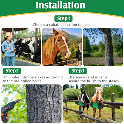 3 Pack Livestock Scratching Brush Itch Relief Horse Scratching Post Self-grooming Goat Scratcher with Durable Screws for Horse Pony Goat Sheep Pig Donkey (Green and Black) - color: Green and Black