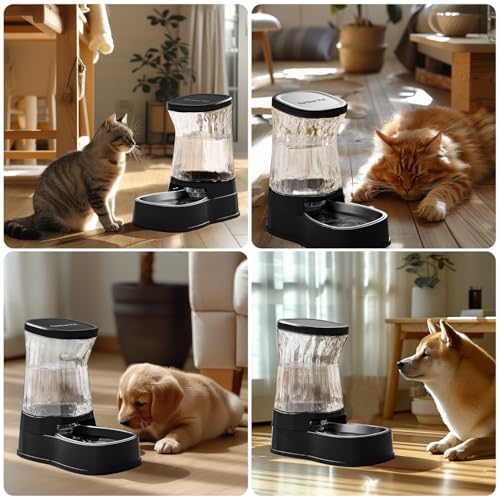 Gardner Pet Automatic Dog Water Dispenser Gravity Stainless Steel Water Waterer Feeder, 100% BPA-Free Large Capacity Water Feeding Bowls for Medium & Large-Sized Dogs Cats Other Pets -(1 Gallon) - color: Dark, size: 1 Gallon