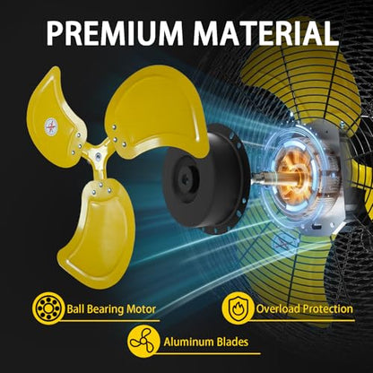AZOUTDOOR Wall Mount Fan, 20" Oscillating Wall Fan with 7000CFM, 3-Speed, Upgrade Motor High Velocity Industrial Fans for Commercial, Garage, Residential and Patio Use, Yellow - color: Yellow 20"