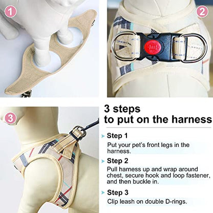 Dog Harness Step-in Breathable Puppy Cat Dog Vest Harnesses for Small Medium Dogs - color: Beige, size: X-Small (Chest 10''-11.5'', Weight 5-8 lb)