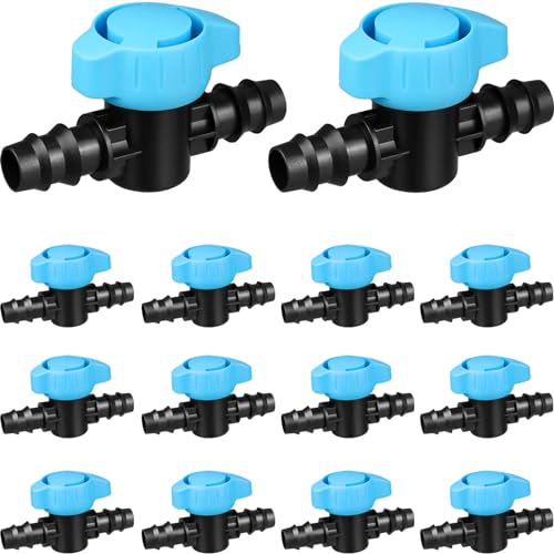 JAYEE 14 Pcs Drip Irrigation Fittings Switch Valve 1/2 Inch, In-Line Barbed Switch Valve For 1/2 Inch Drip Tubing (.570-.620" ID), Shut-Off/On Drip Line Parts For Garden Sprinkler Systems - color: 14P Valves