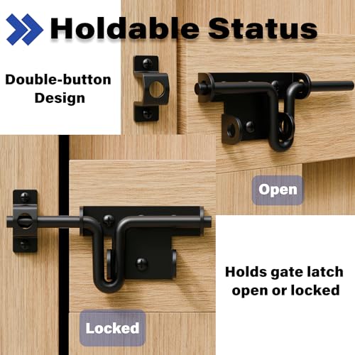 Black Slide Bolt Gate Latch - Dual Mode Installation Design | Heavy Duty Gate Latches with Padlock Hole for Wooden/Vinyl Fence & Barn Doors, 3 Pack