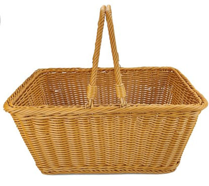ANRUIDE 15.8"Poly Wicker storage Baskets,Handmade Woven Basket Harvest Basket Wicker Storage Basket for Picnic, Easter, Organizing, Gathering Vegetables(15.8" x 11.8") Brown