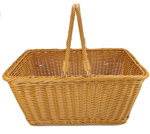 ANRUIDE 15.8"Poly Wicker storage Baskets,Handmade Woven Basket Harvest Basket Wicker Storage Basket for Picnic, Easter, Organizing, Gathering Vegetables(15.8" x 11.8") Brown