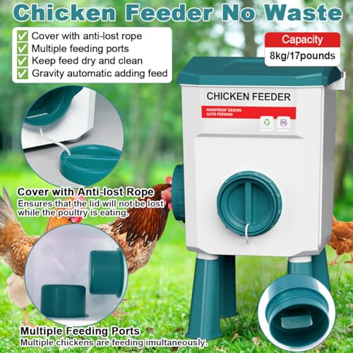 Chicken Feeder and Waterer Set, 1.9 Gallon/17.7 Pounds, Automatic Chicken Feeders and Chicken Waterer, Detachable for Chick, Duck & Quail Coop Use, Outdoor Farm & Backyard (Upgraded) - size: 1.9 Gallon Upgraded
