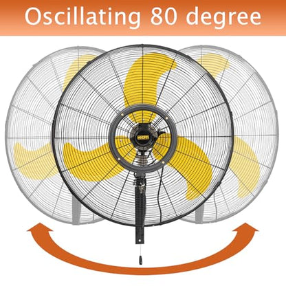 HiCFM 30 inch Misting Outdoor Oscillation Weatherproof Wall Mounted Fan with IP44 Enclosure Motor, GFCI Plug, 9300 CFM 3-Speeds High Velocity Powerful Wall Fan, UL Outdoor Approved - size: 30" outdoor