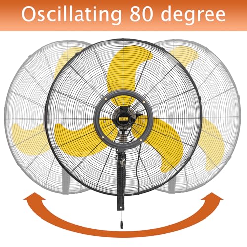 HiCFM 30 inch Misting Outdoor Oscillation Weatherproof Wall Mounted Fan with IP44 Enclosure Motor, GFCI Plug, 9300 CFM 3-Speeds High Velocity Powerful Wall Fan, UL Outdoor Approved - size: 30" outdoor