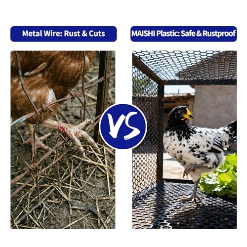 2-Rolls MAISHI 24" x 10ft Plastic Chicken Fence- 1/2"(12.7mm) Hole Poultry Netting for Chick Brooder & Nursery - Lightweight Rustproof Garden Fencing for Small Animals, Easy Cut HDPE Barrier, Black