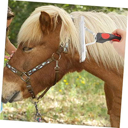 Happyyami Horse Hair Shedding Comb with Ergonomic Non Slip Rubber Handle Durable Rust Metal Teeth Grooming Rake for Comfortable Horse Massage and Hair Removal