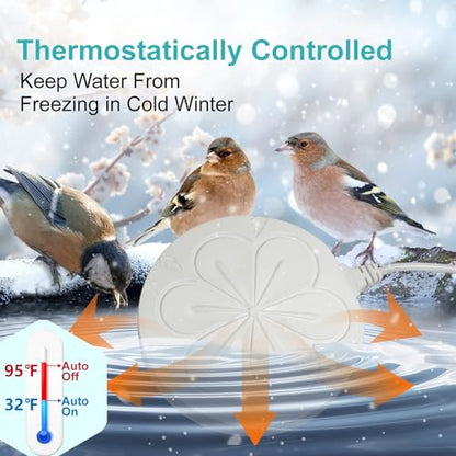 110W Bird Bath Heater for Outdoors in Winter, Submergible Cast Aluminum Chicken Water Heater with Thermostatically Controlled Bird Bath Deicer Pond Deicer for Livestock - color: WHITE